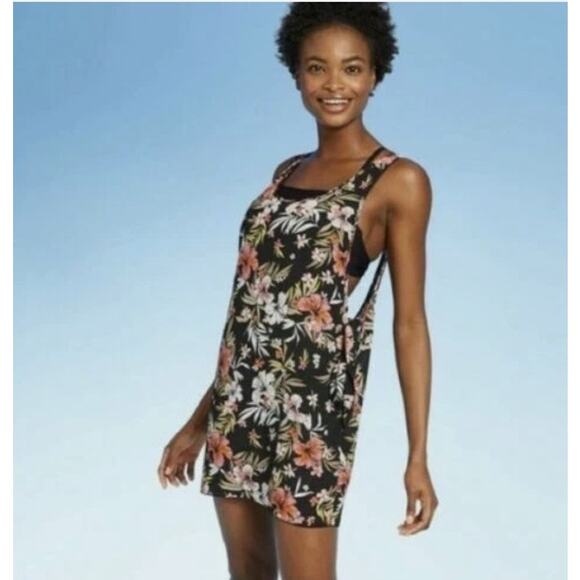 Xhilaration Juniors Pool Dress Side Tie Black Floral Swim Cover Up Small NEW - Picture 2 of 9